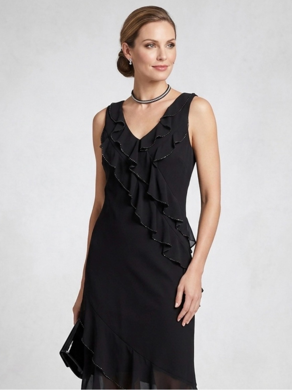 Amanda Smith Vintage Black Ruffle Midi Dress